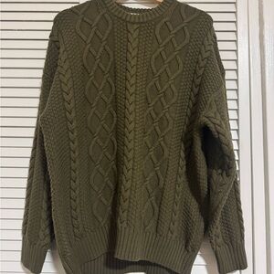 Aritzia Olive Green Cable Crewneck Sweater